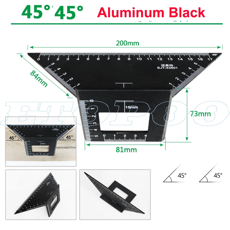 Multifunctional Angle Ruler 45 90 Degree Aluminum Alloy Accurate Woodworking Square Angle Ruler Marking Gauge Carpenter Tool