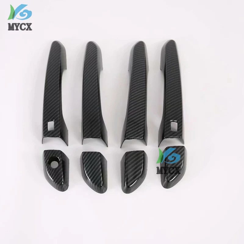 

For Hyundai Tucson 2019 2020 8PCS Carbon fiber Car Side Wing Door Handle With Smart Key Hole Cover Trim Accessories ABS