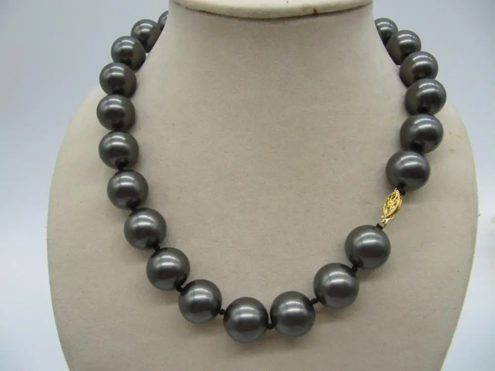 

AAA+++ 15-16MM SHELL NATURAL SOUTH SEA BLACK PEARL NECKLACE925silver 18inch