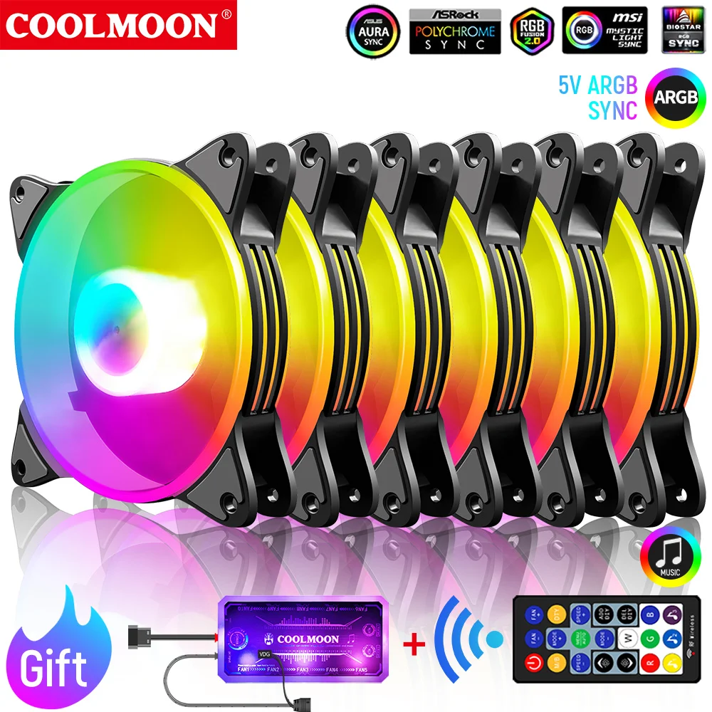 Coolmoon RGB 120mm Fan PWM 6PIN Silent Heatsink For Computer Case CPU Cooling Cooler Ventilador 12V DC Adjust Fan Speed Radiator