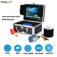 15m/30m/50m Cable 7inch 1000TVL Fish Finder Underwater Fishing Camera System With 12pcs LEDS 12V4500mAh Battery For River/Sea