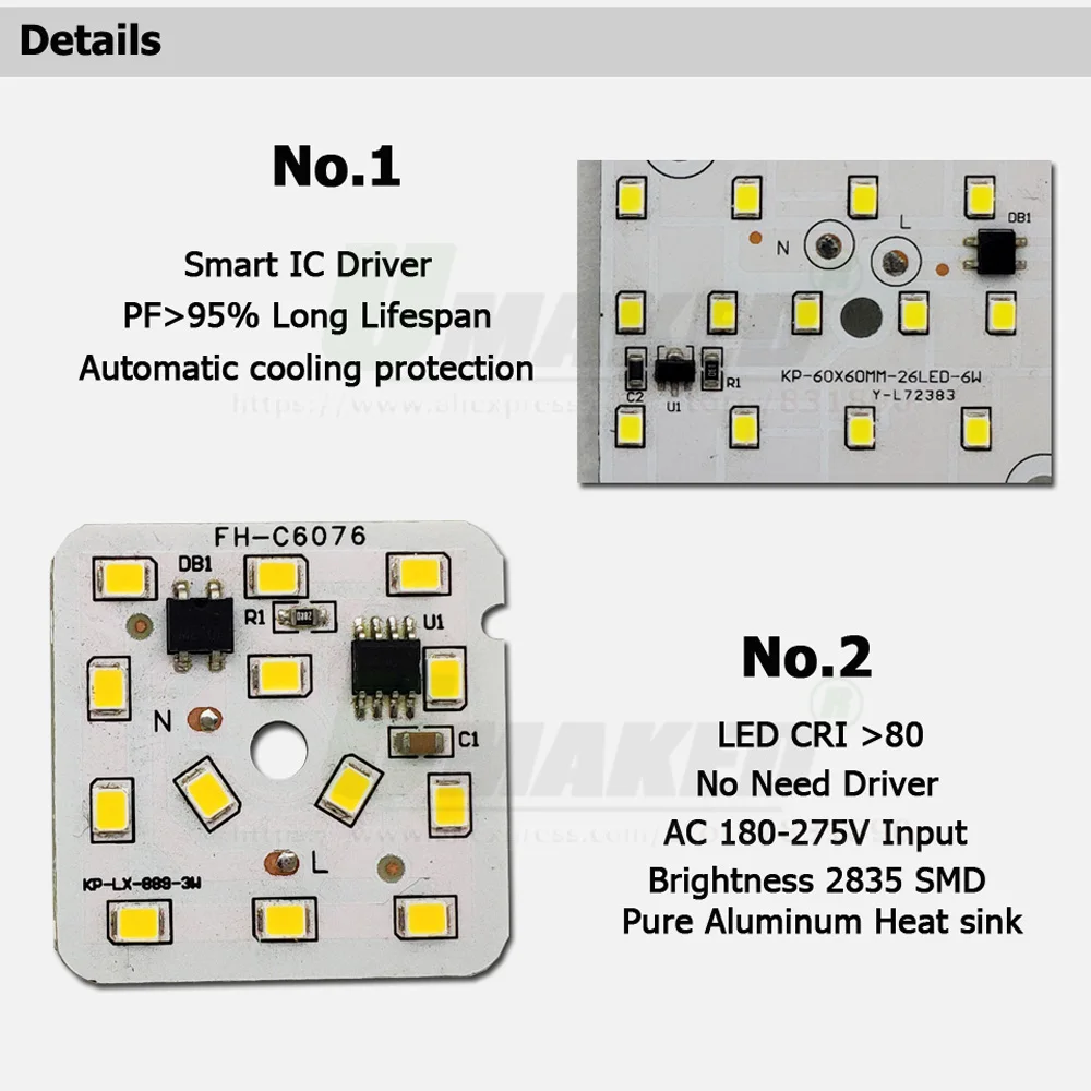 Imagem -02 - Módulo de Led Pcb Tamanhos Ac220v 3w 6w 12w Led Placa de Alumínio Branco Quente Smd2835 Driver ic Inteligente para Lâmpadas Holofotes Diy