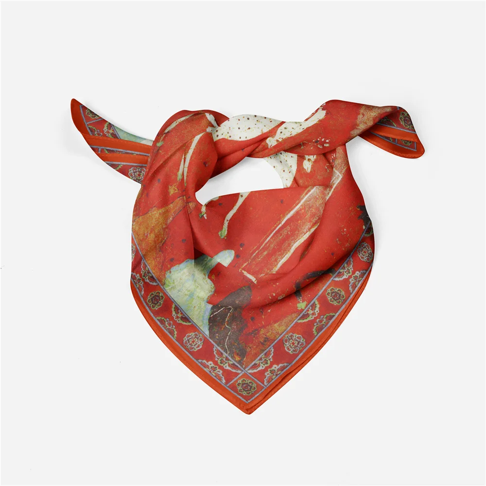 Twill jedwabny szalik kobieta Deer malowanie kwadratowe chustki okłady chustka małe hidżab jedwabne Foulards krawat pałąk szalik 53CM