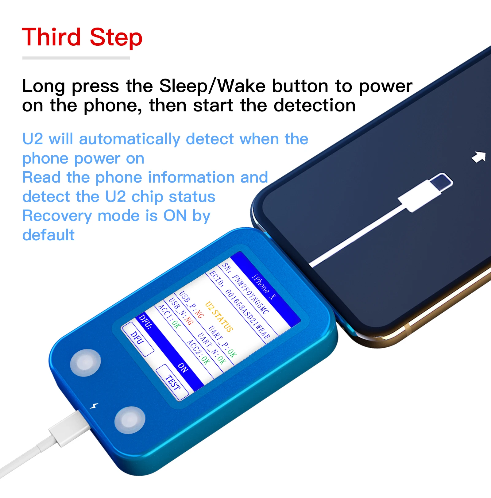 JC U2 Fast Tester U2 IC Charge IC Fault SN Serial Number Reader for iPhone SN Serial Number Test Tool