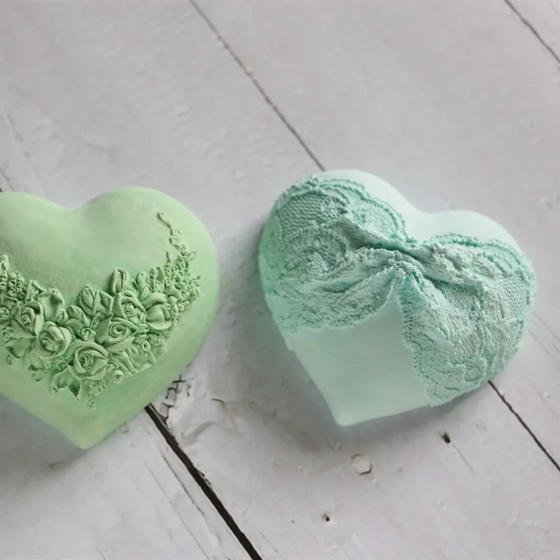 Lace Bow Natural Soap Molds Scented Candle Wax Mold Chocolate Cake Jelly Mould 3D Heart Silicone Mold for Decorated Crafts