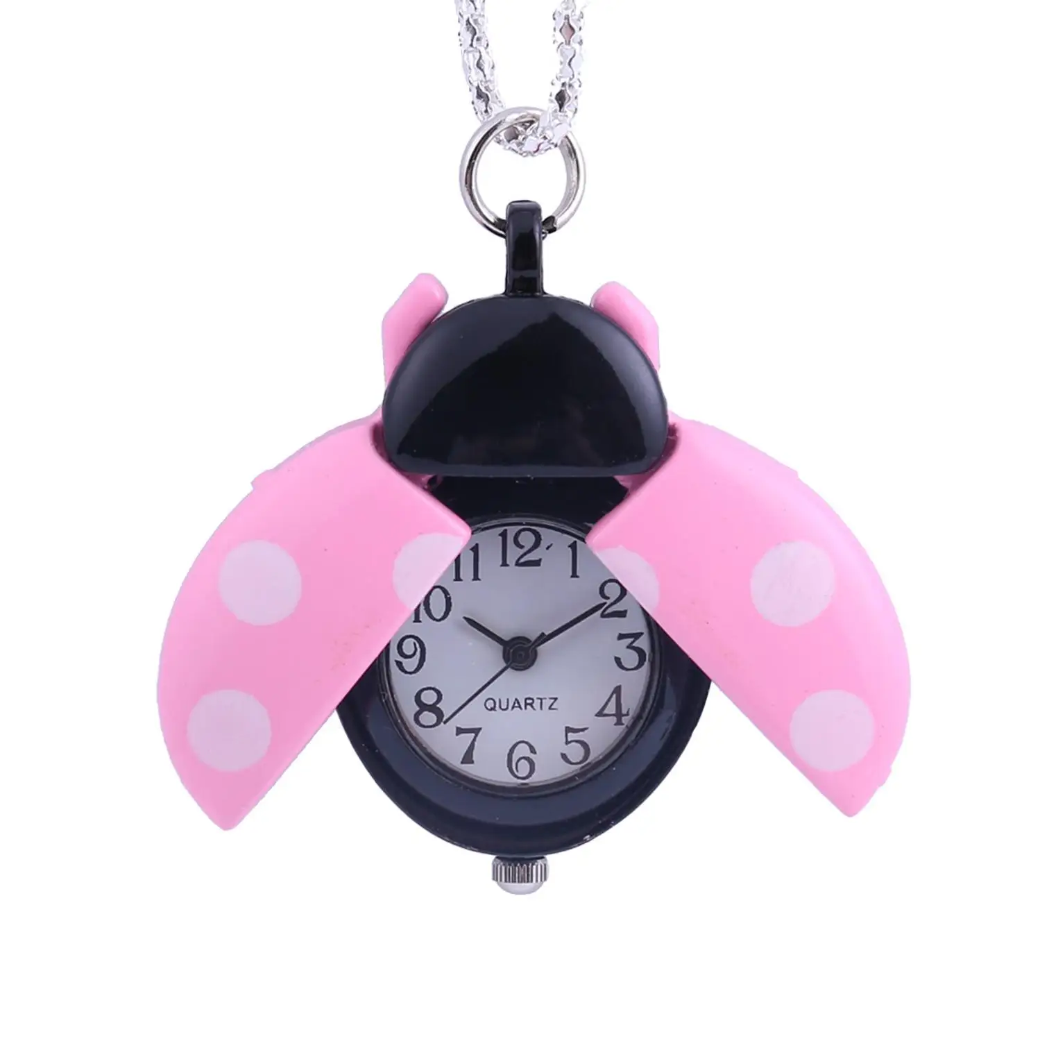 

Pink wave point beetle fashion quartz pocket watch accessories clock fashion men and women gift with necklace