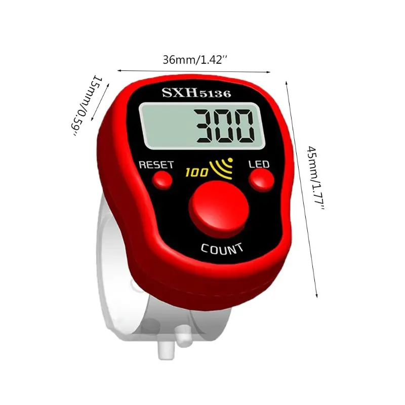 LED Finger Tally Counter Digital Electronic Tasbeeh Counter Lap Track Handheld Clicker for w/ Ring Resettable Digits Dis