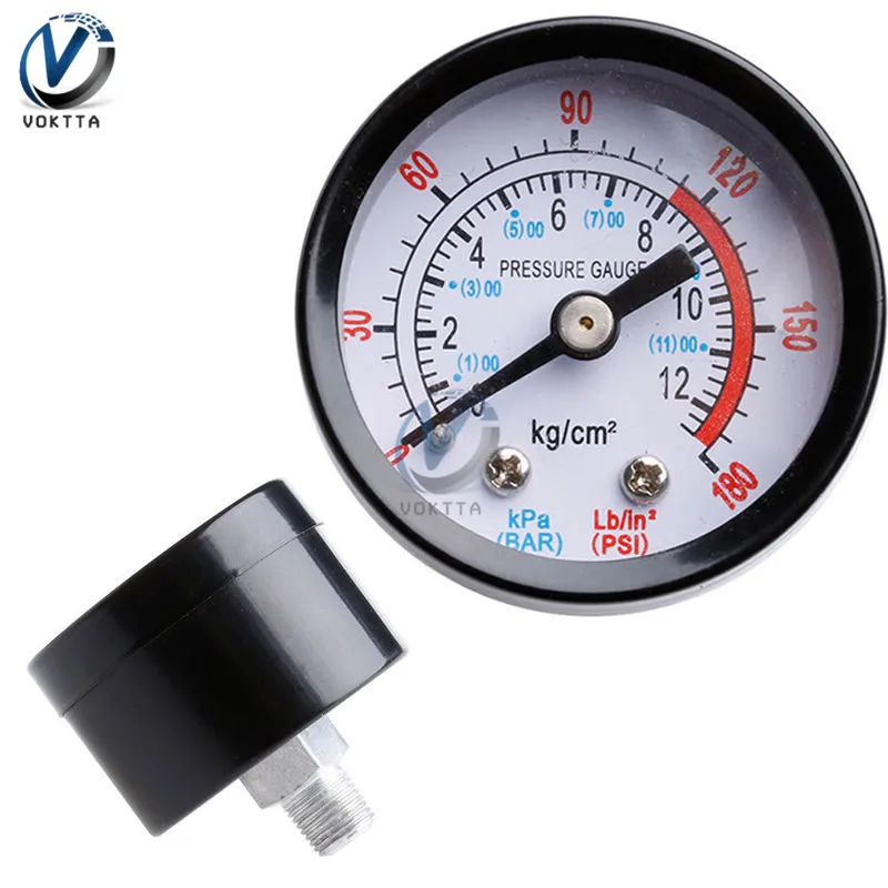 Bar Air Pressure Gauge 13mm 1/4 1/8 BSP Thread 0-180 PSI 0-12 Manometer Double Scale For Air Compressor Iron Diameter about 52mm