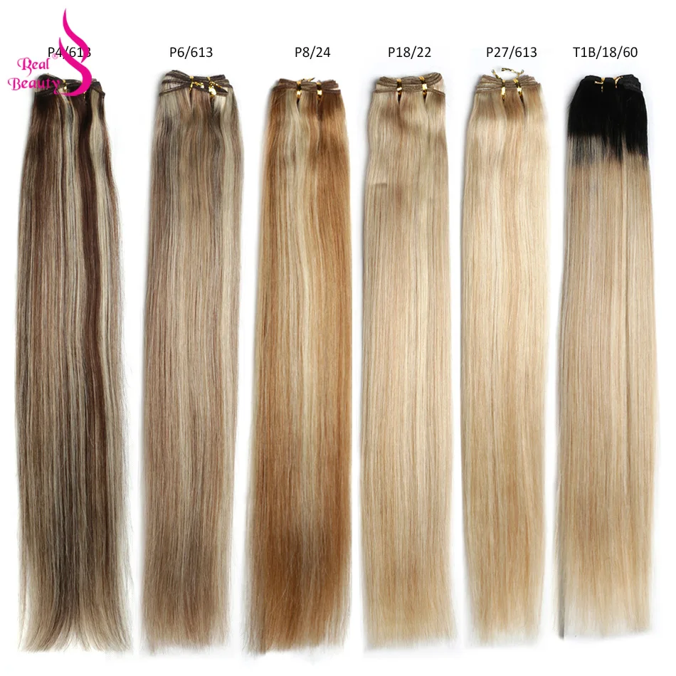 Real Beauty Brazilian Straight Hair 613 Bundles 100% Human Hair Weaving Platinum Blonde Color Bundles Remy Ombre Hair Extensions