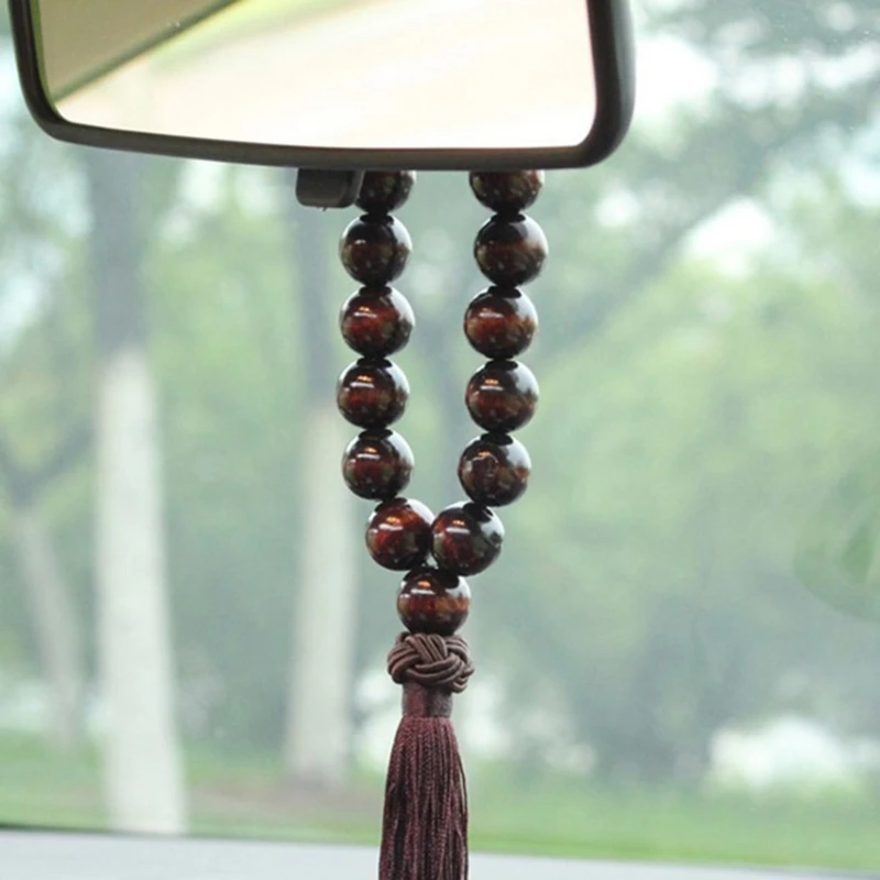 Wood Beads Car Pendant Decor Hanging Ornament Charms Rearview Mirror Blessed Rosary Buddha Beads for Peace Interior Ornament