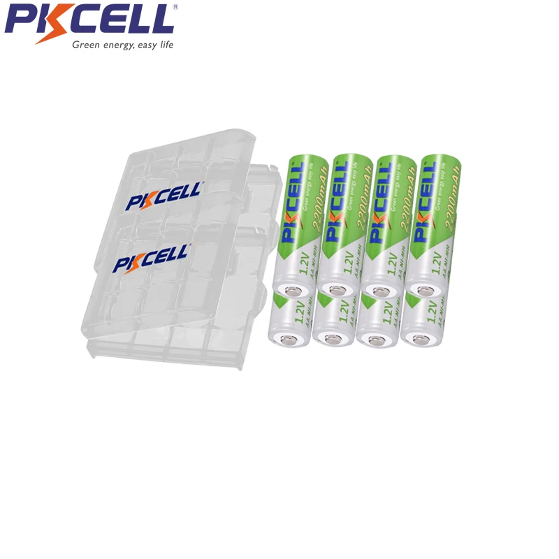 8PCS PKCELL AA Rechargeable Battery 1.2V 2200MAH Low Self Discharge Batteries For Camera and 2Pcs Battery Case hold