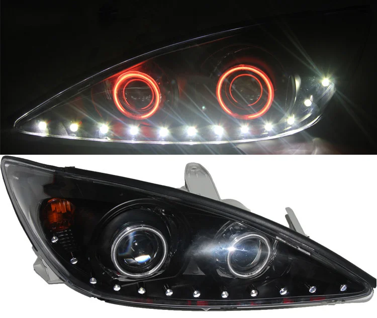 

eOsuns HID LED headlight assembly angel eye daytime running light with turn signal for Toyota camry