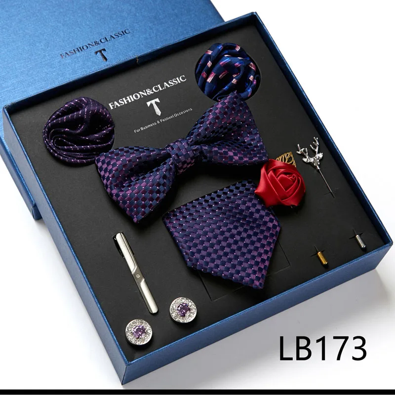 Hochwertige Geschenkbox für Feiertage, 7,5 cm, blaues Blumenmuster, Einstecktuch, Manschettenknöpfe, Krawattenclip, Krawatte für Herren, Geburtstagsgeschenk – Detail 11