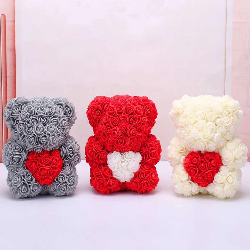 

2020 Hot Sale 25cm Bear of Roses Artificial Flowers Home Wedding Festival DIY Cheap Wedding Decoration Gift Box Wreath Crafts