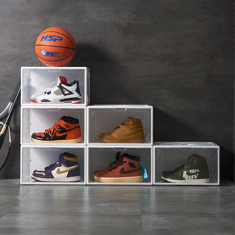 Clear Shoe Box Hot Sale Magnetic Drop Side Stackable Case Sneaker Rack Thickened Dustproof Shoebox Organizer Space Saver