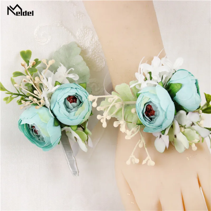 Meldel Bruid Pols Corsage Rose Bud Bloem Zijde Armband Wedding Boutonniere Bruidsjonkers Pak Boutonniere Meisje Corsage Accessoires