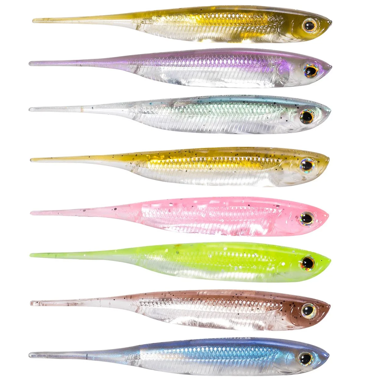 

Dr.Fish 6pcs Fishing Soft Plastic Lures Saltwater Needle Tail Silicone Soft Bait Shad Worm Bait Swimbaits Bass Trout 80mm