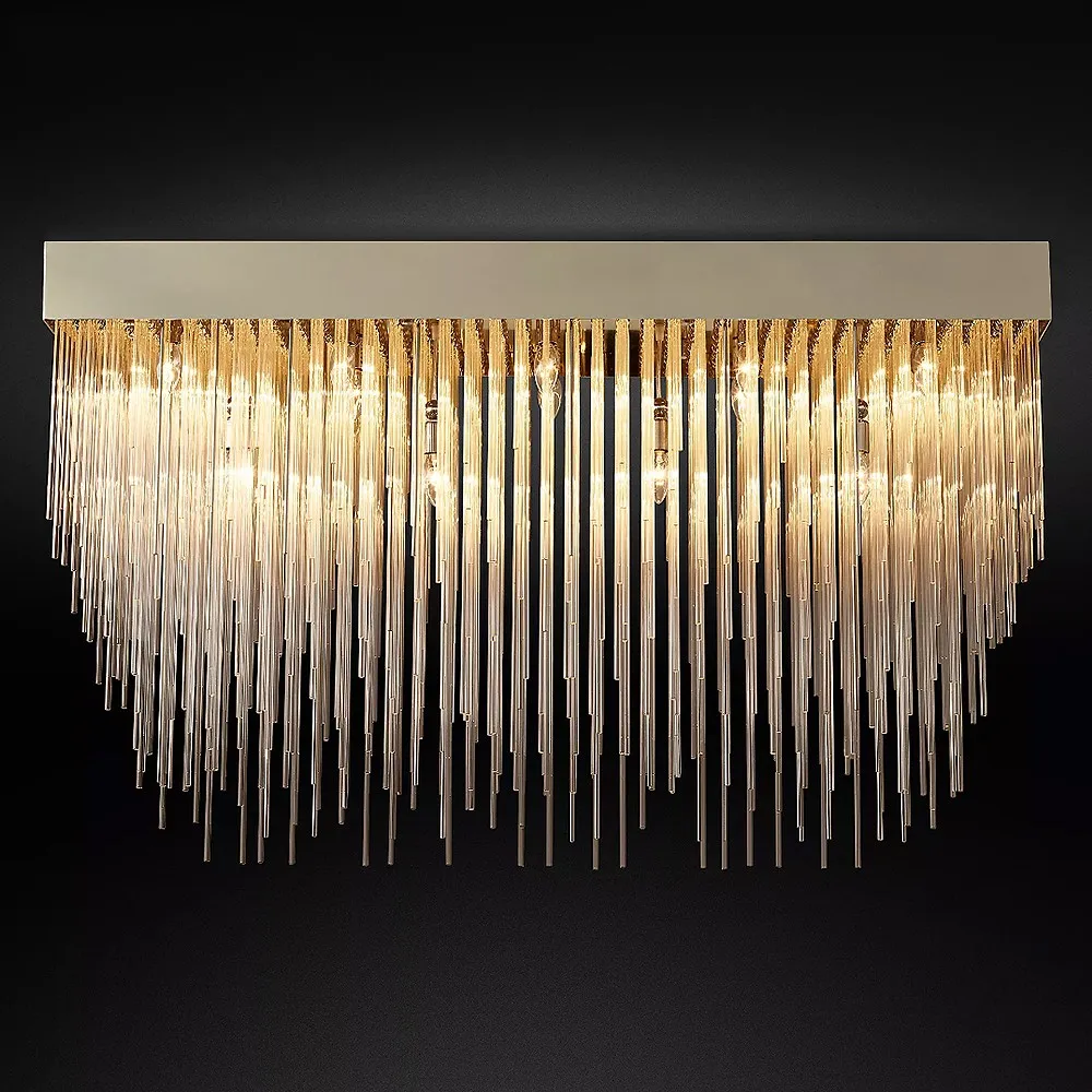 Postmodern LED Chandelier Lighting Gold Luxury Living Room Ceiling Light Indoor Villa Crystal Rectangular Large Lamp