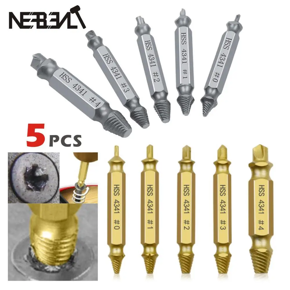 Damaged Screw Extractor Drill Bit Set 5pcs Stripped Broken Screw Bolt Remover Extractor Easily Take Out Demolition Tools