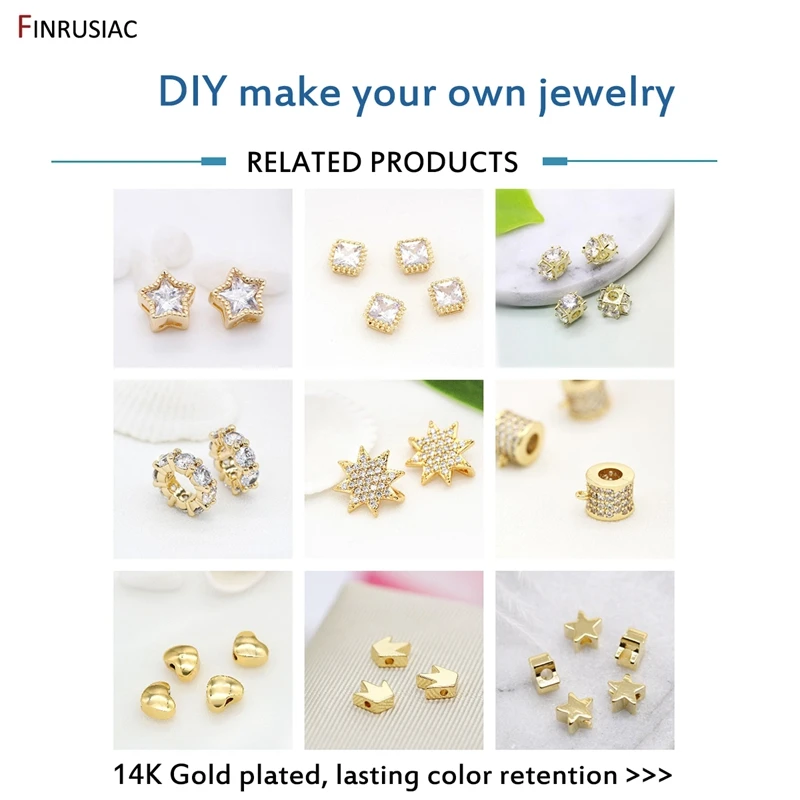 14K Gold Plated Inlaid Zircon Pentagram Spacer Beads Accessories,High Quality Brass Metal Loose Beads DIY Jewelry Making Craft