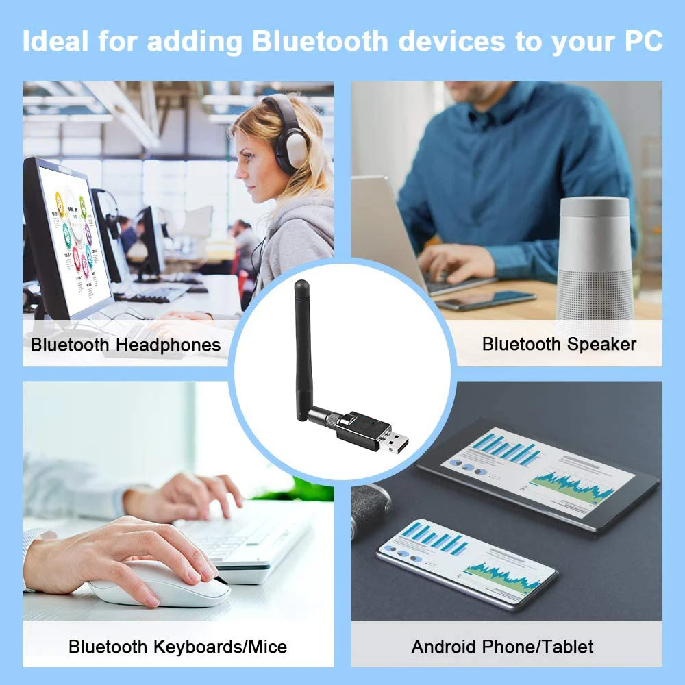 ELECTOP Wireless Bluetooth 5.0 Transmitter Receiver Antenna USB Bluetooth Dongle Headphone Speaker Adapter for Win 10/8/8.1/7