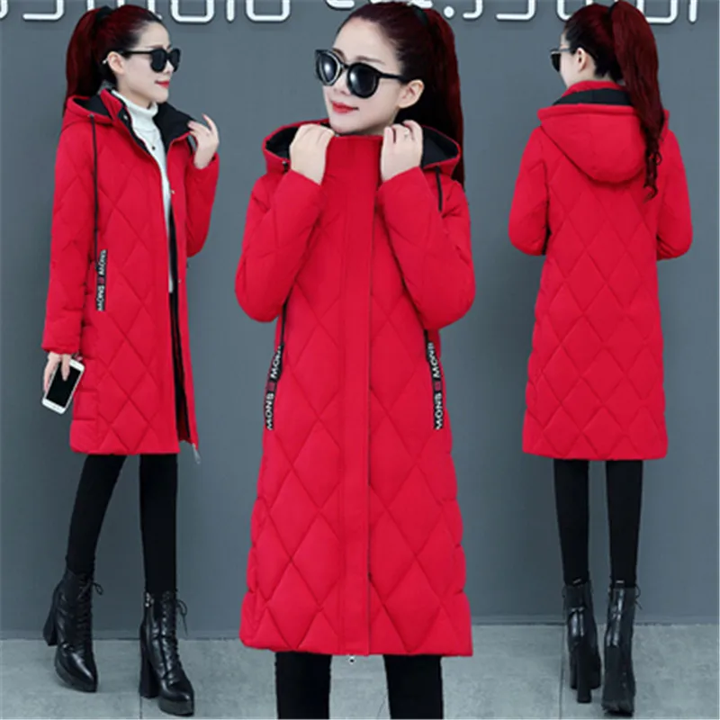 

2022 New Ladies Hooded Down Cotton Coat Mid-length Diamond-shaped Grid Thickened Slim Casual Jacket Winter Parker Jacket A696