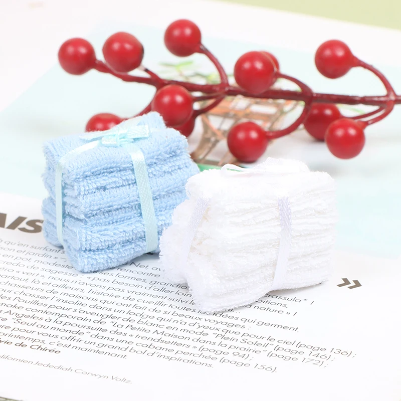 1:12 Dollhouse Miniature Towel Bath Towel Face Towel Set Model Bathroom Furniture Decor Accessories Toys