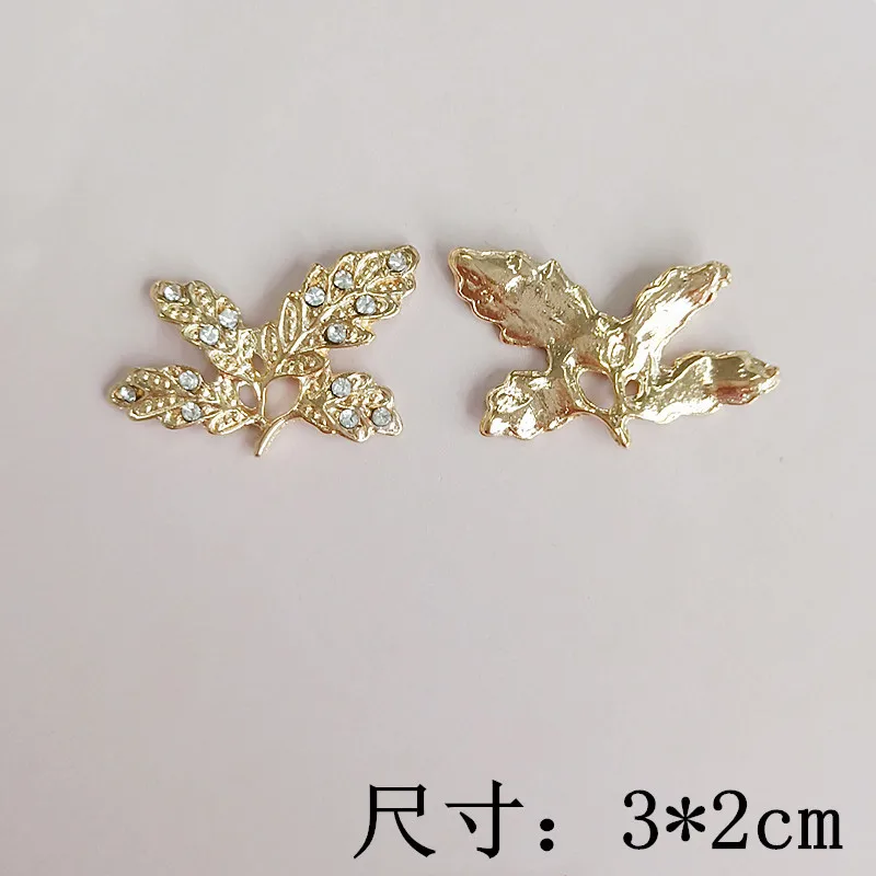 50PCS 20*30mm Gold color Alloy Material  Crystal Leaf Branch Charm Leaf Pendant for Wedding Head DIY Handmade Jewelry Making