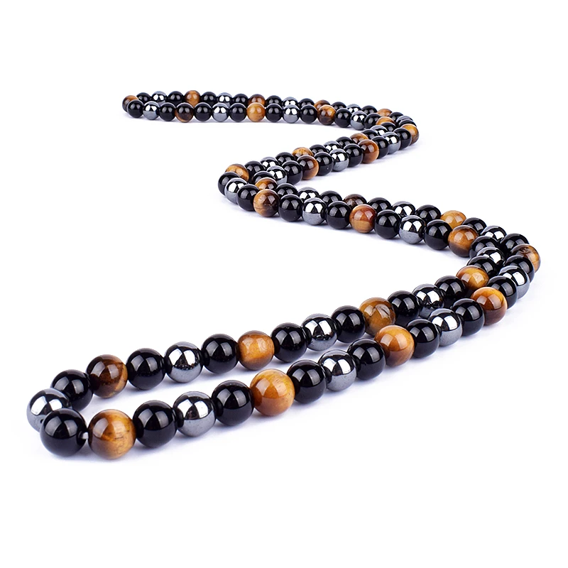 Hematite Obsidian Tiger Eye Beads Necklaces Men Fashion Triple Protection Necklaces Women for Magnetic Health Protection Jewelry