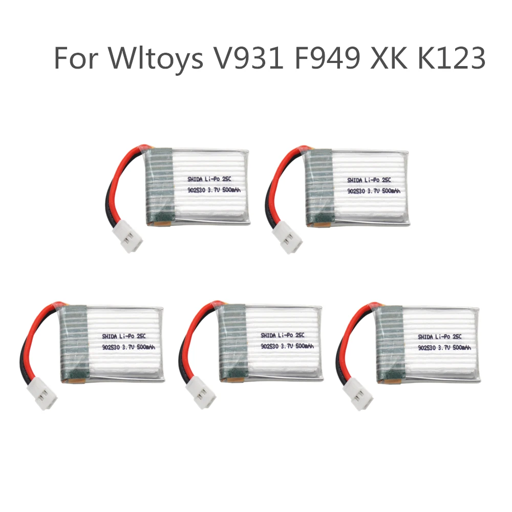 

5pcs 3.7V 500mAh 902530 25C LiPo Battery For Wltoys V931 F949 XK K123 6Ch RC Helicopter