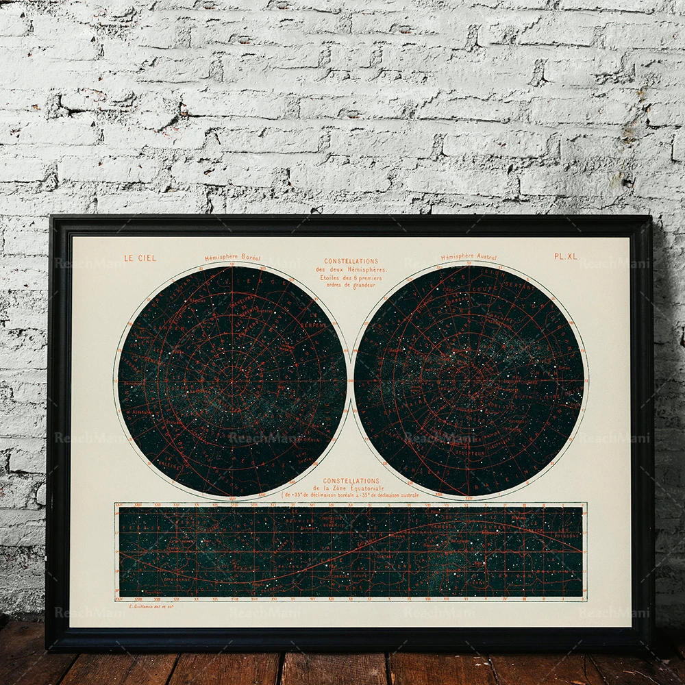 Canvas Art Constellation of the Two Hemispheres (1877) | Night Sky Celestial Art | 19th Century Astrological Art | Giclee Print