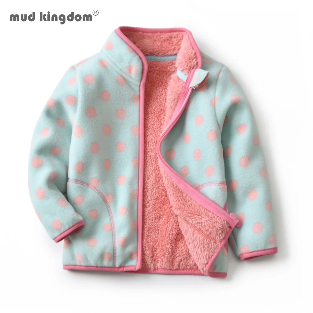 Mudkingdom Girls Boys Coats Winter Fleece Thicken Warm Heavy Outerwear Children\'s Clothing Kids Jackets Polka Dots Clothes