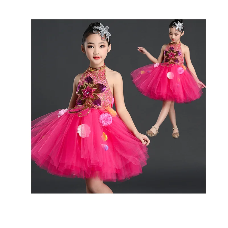 Children\'s Ballet Jazz Dance Latin Dance Costumes Girls Performance Chorus Sequins Fluffy Skirt Dance Costumes