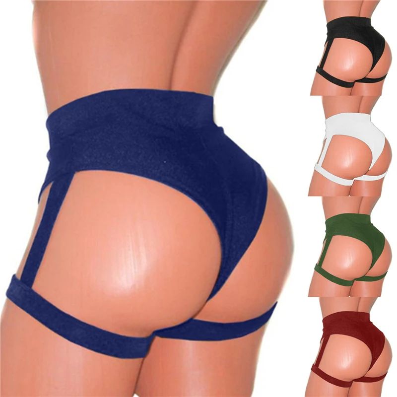 Women Pure Color Pole Booty Bottoms Hot Cheeky Pants for Twerk High Waist Exotic Shorts