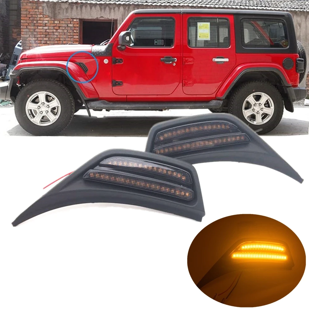 2pcs Smoked Front Fender Lights  For Jeep Wrangler JL 2018 2019 LED Side Marker Amber Turn Signal Light