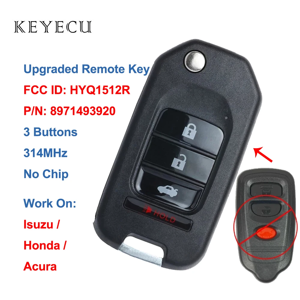 Keyecu HYQ1512R 8971493920 Upgraded Remote Key Fob for Isuzu Amigo Axiom Rodeo Sport Trooper for Honda Passport for Acura SLX