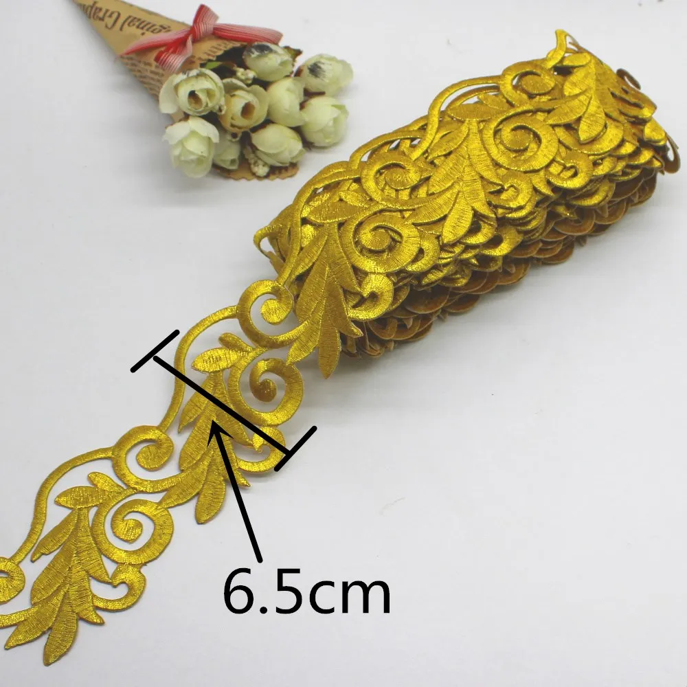 3 yardas de encaje bordado dorado para disfraces de Cosplay, apliques Vintage trenzados, encaje metálico dorado y plateado, 6,5 CM