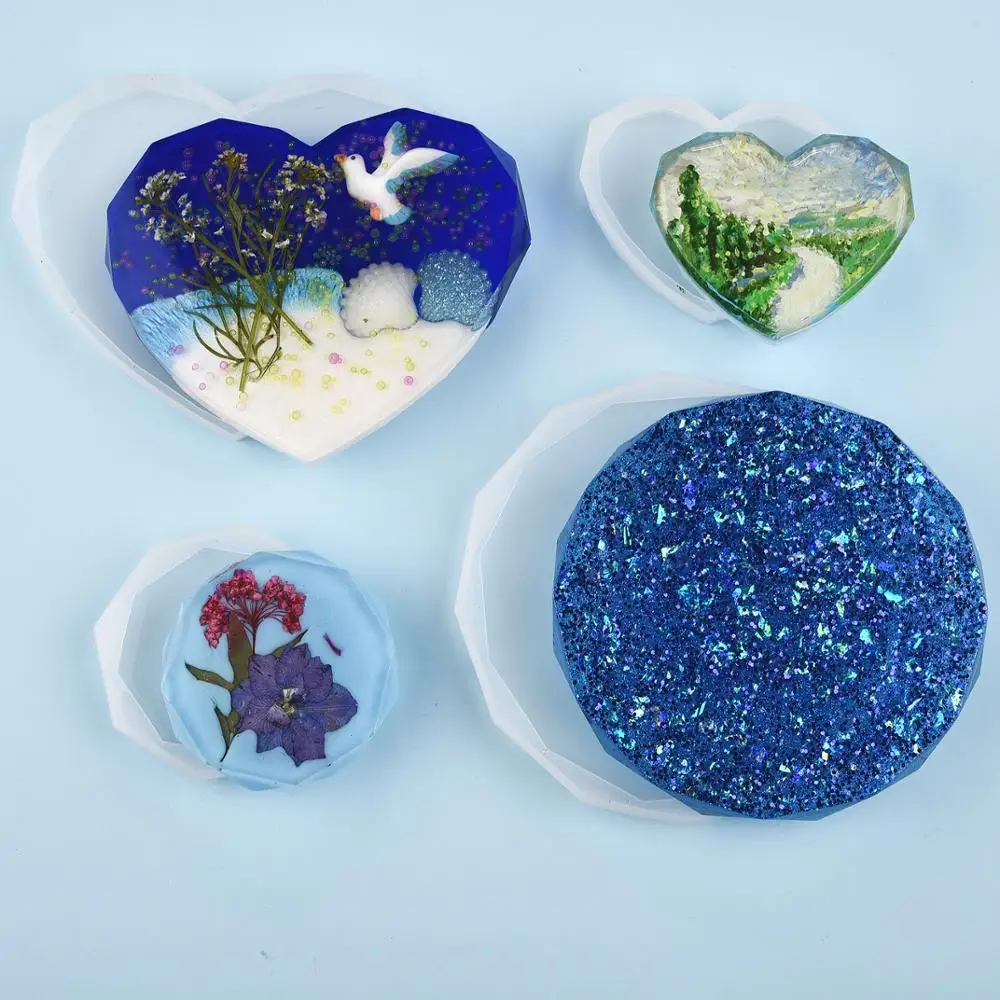 Resin Coaster Silicone Mold Casting Round Heart Shape Mold DIY Handmade Epoxy UV Resin Crafts Mould Tools