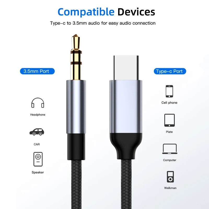 USB C typ C do 3.5mm Jack kabel Audio pleciony przewód przedłużający przewód AUX taśma Tipo C dekodowanie dla Xiaomi9 Oneplus 9 Huawei Samsung