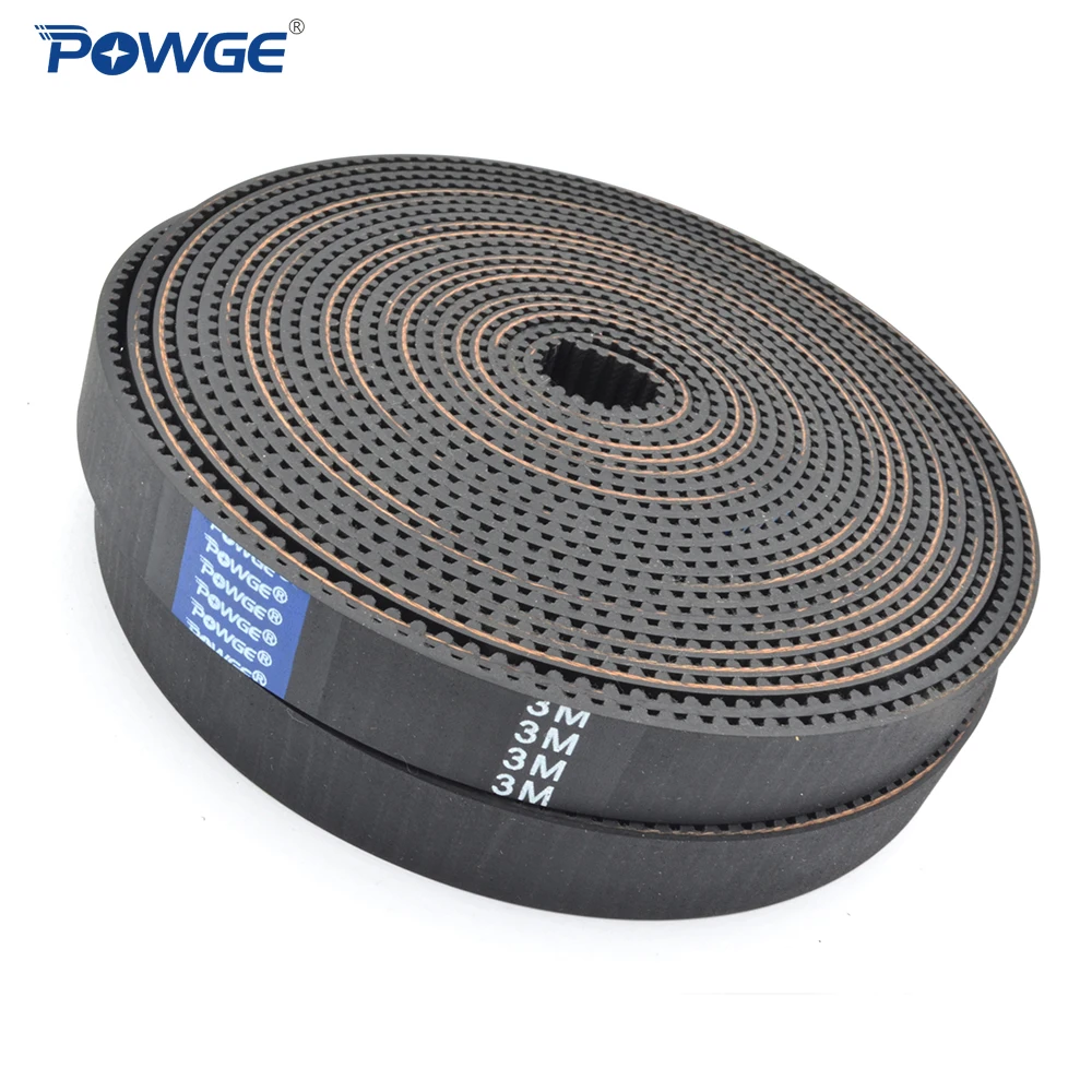 POWGE High torque HTD 3M open Synchronous timing belt width 6/9/10/15/20mm length 5M/10M/50M Neoprene Rubber HTD3M Pulley CNC