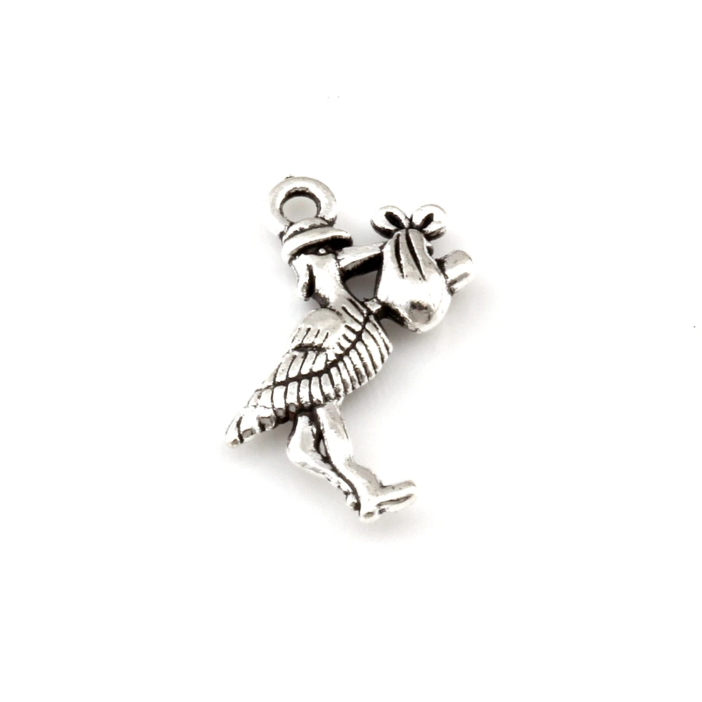 50Pcs Stork New Baby Pregnant Expecting Charm Pendants For Jewelry Making DIY Accessories 17x23mm