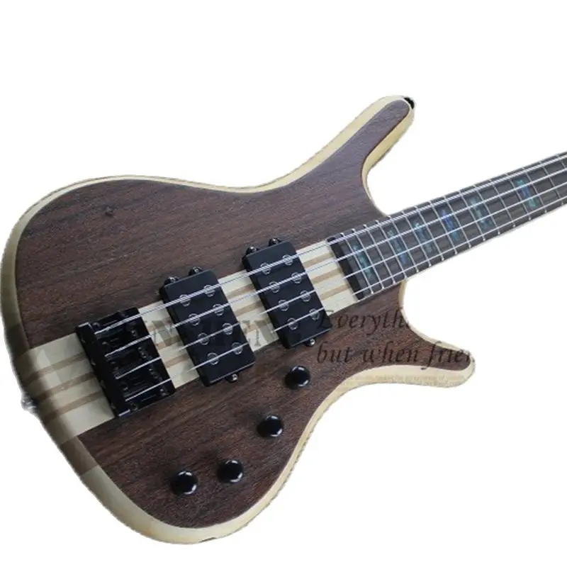 Natural bass 4 Strings Guitar Bass W Bass Rosewood Veneer 7 Pieces Neck Through Body fixed bridge black tuners