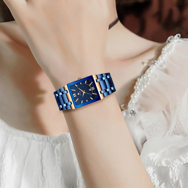 Relogio Feminino 2024 WWOOR nowe zegarki damskie Top marka luksusowe niebieskie damskie bransoletki kwadratowy zegarek damski sukienka zegarek kwarcowy