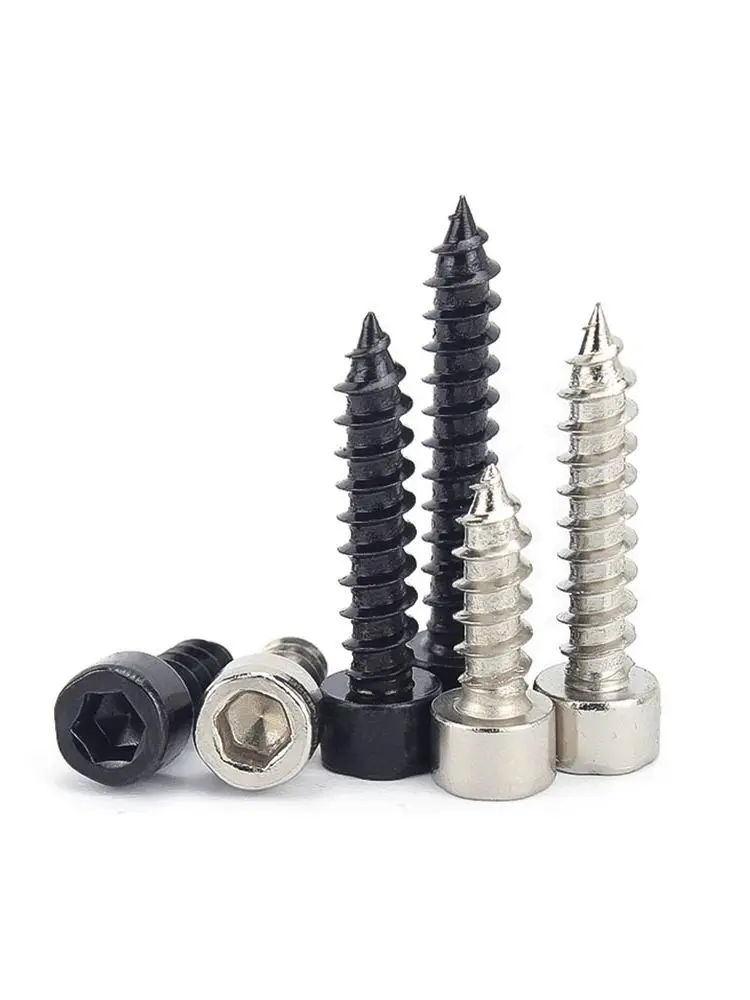 Vis Autotaraudeuse à Tête Hexagonale en Acier Inoxydable, Accessoire en Carbone Noir, Allen, à Douille Hexagonale, M1.7, M2, M2.6M3, M3.5, M5, M6, 304, 10/50 Pièces