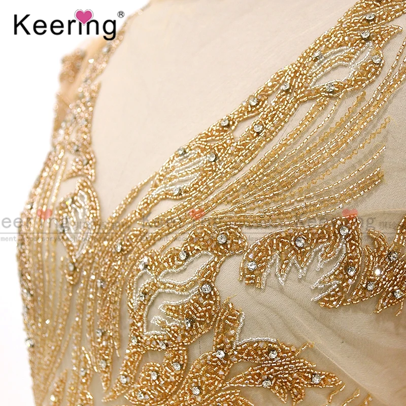 Large Gold Bridal Rhinestone Body Panel Dress Patch, Wedding Dress, WDP-260