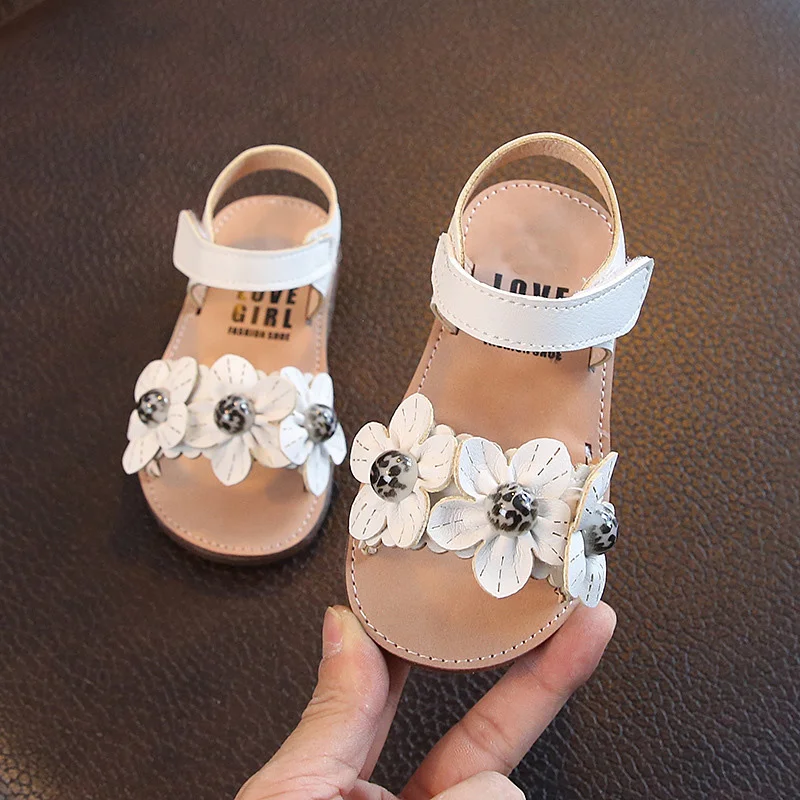 Summer Little Girls Princess Dress Shoes Flower Sandals For Infant Kids White Pink Beach Sandals New 2021 1 2 3 4 5 6 Years Old