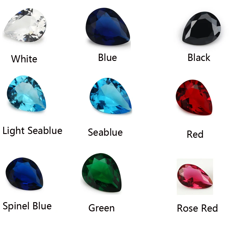 9 Colors 100pcs 2x3~13x18mm Pear Shape White, Red, Black, Green Loose Bead Glass stone For Jewelry DIY