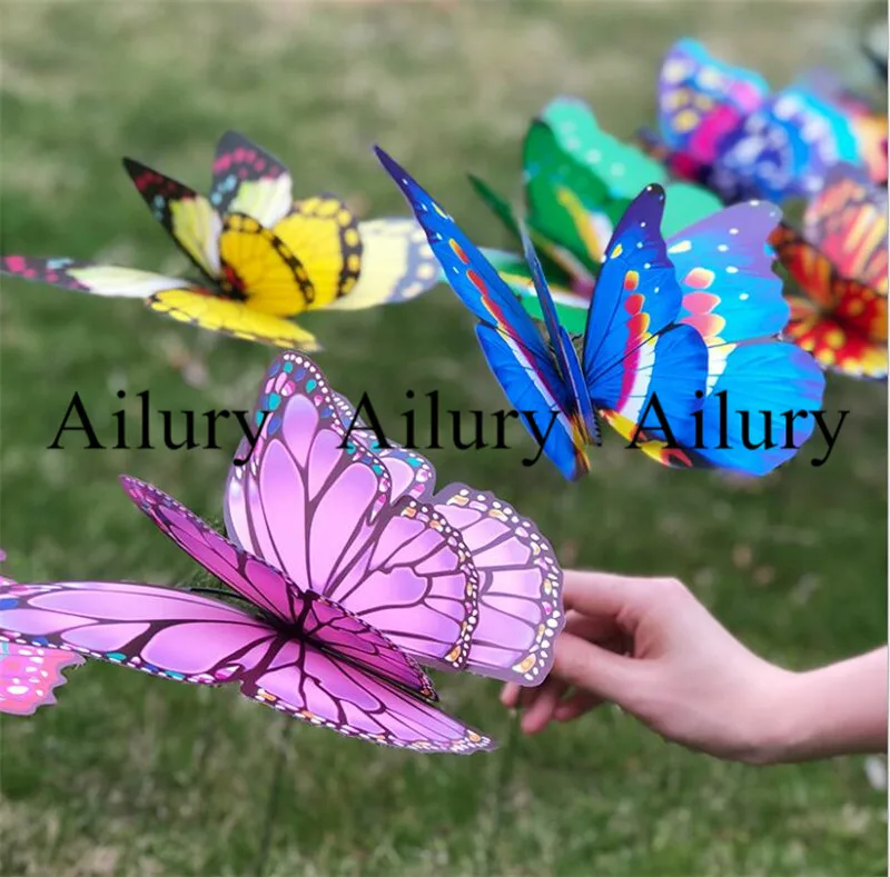 22cm Double Layer Simulation Butterflies With Pole Gardening Yak Park Outdoor Craft On Stick Tourist Attractions Decorative