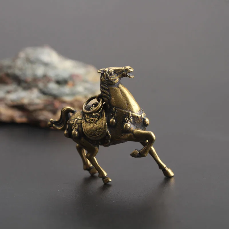 Copper Running War Horse Figurines Small Ornaments Vintage Brass Lucky Feng Shui Home Decorations Metal Animal Key Chain Pendant image 3