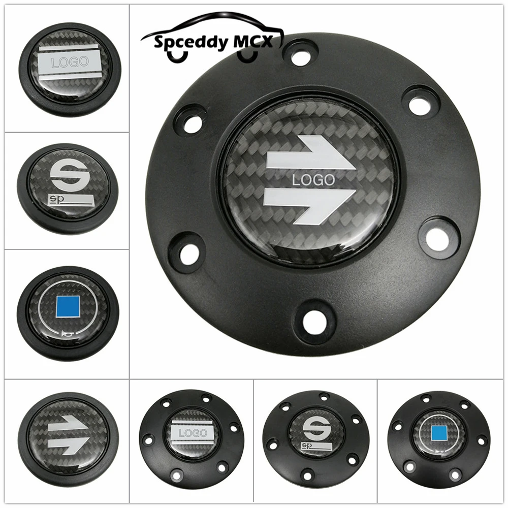 8 style Universal Racing Car Sport Modified Styling Carbon Fiber Steering Wheel Horn Button Speaker Control Cover With LOGO